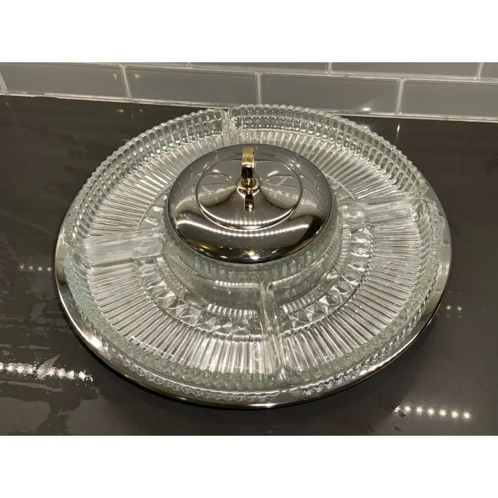 Vintage 13” Kromex 5-Part Lazy Susan Serving Tray /Relish Dish/Party Platter